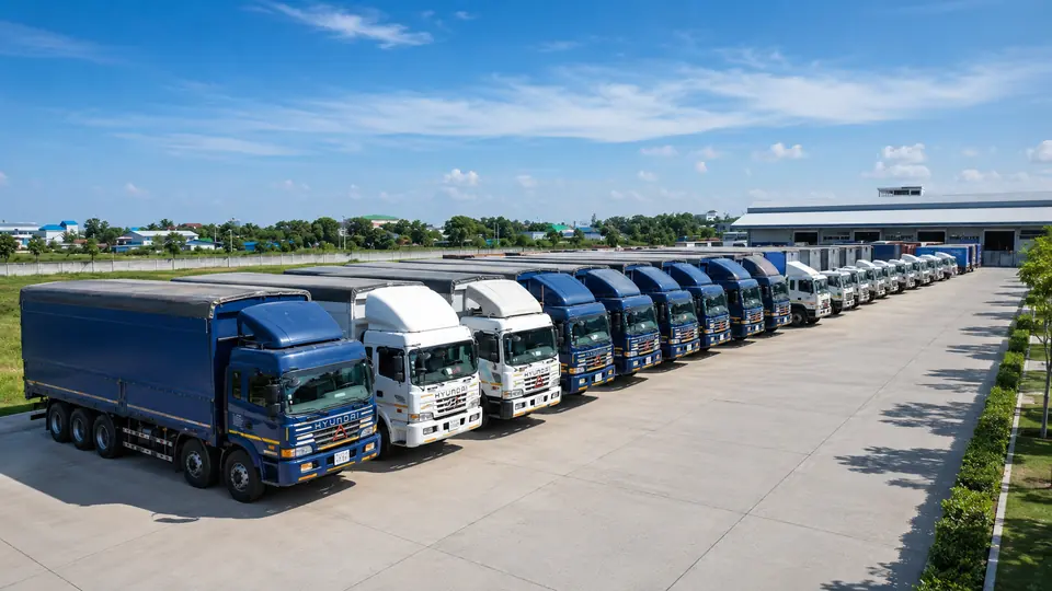 Geolink general cargo trucks lined up in the operations yard